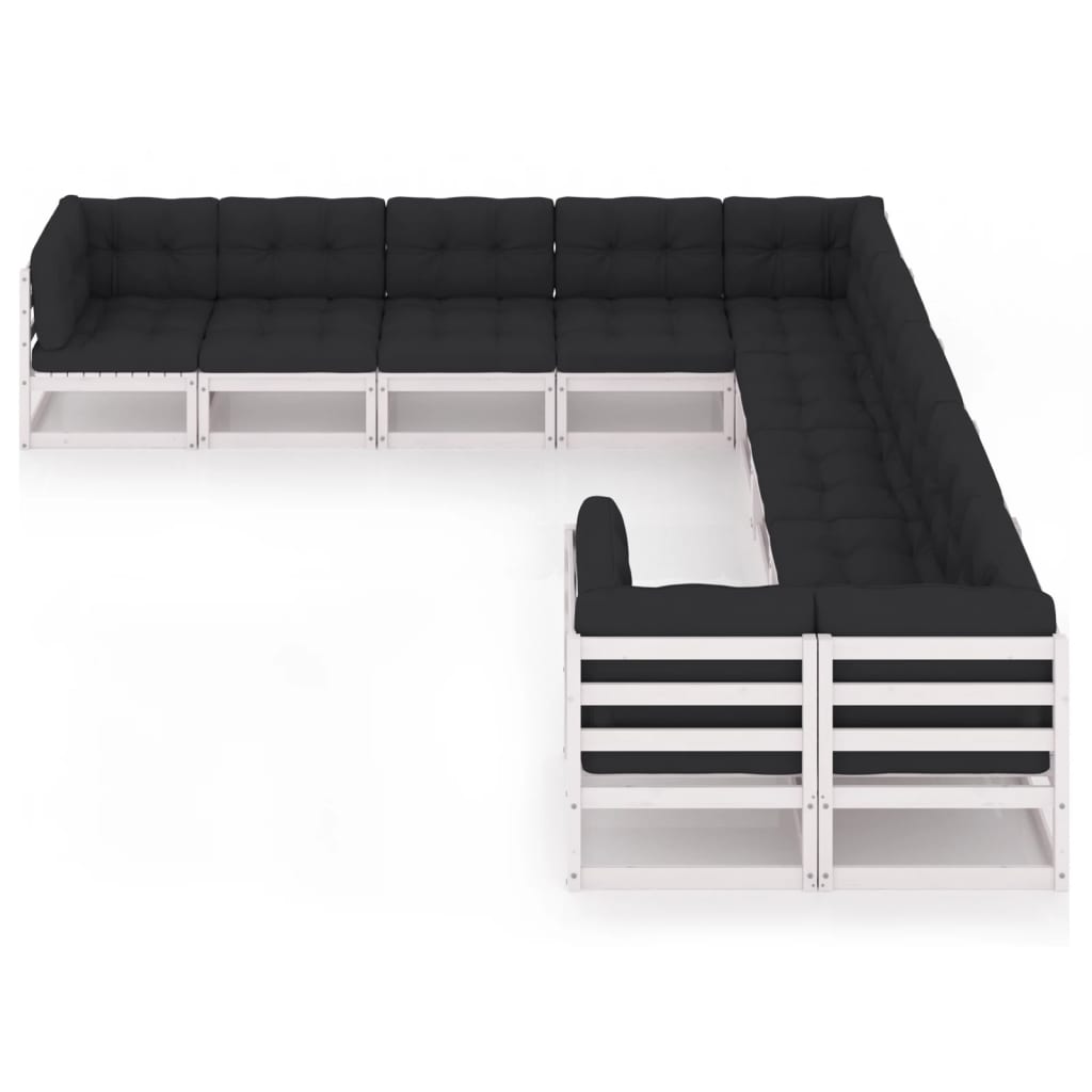 10-tlg. Garten-Lounge-Set mit Kissen Weiss Kiefer Massivholz